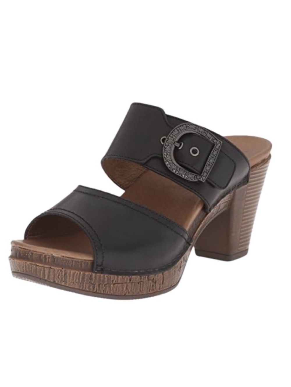 Dansko Ramona Nubuck Black Buckled Slide Clog Sandal 37